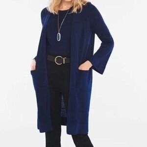 NWT CHICO'S Mix Stitch Cardigan Size 2 Women's Medium Blue Long Open Front